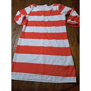 Small My Story Red White Striped Round Neck Lined Dress 3/4 Sleeve